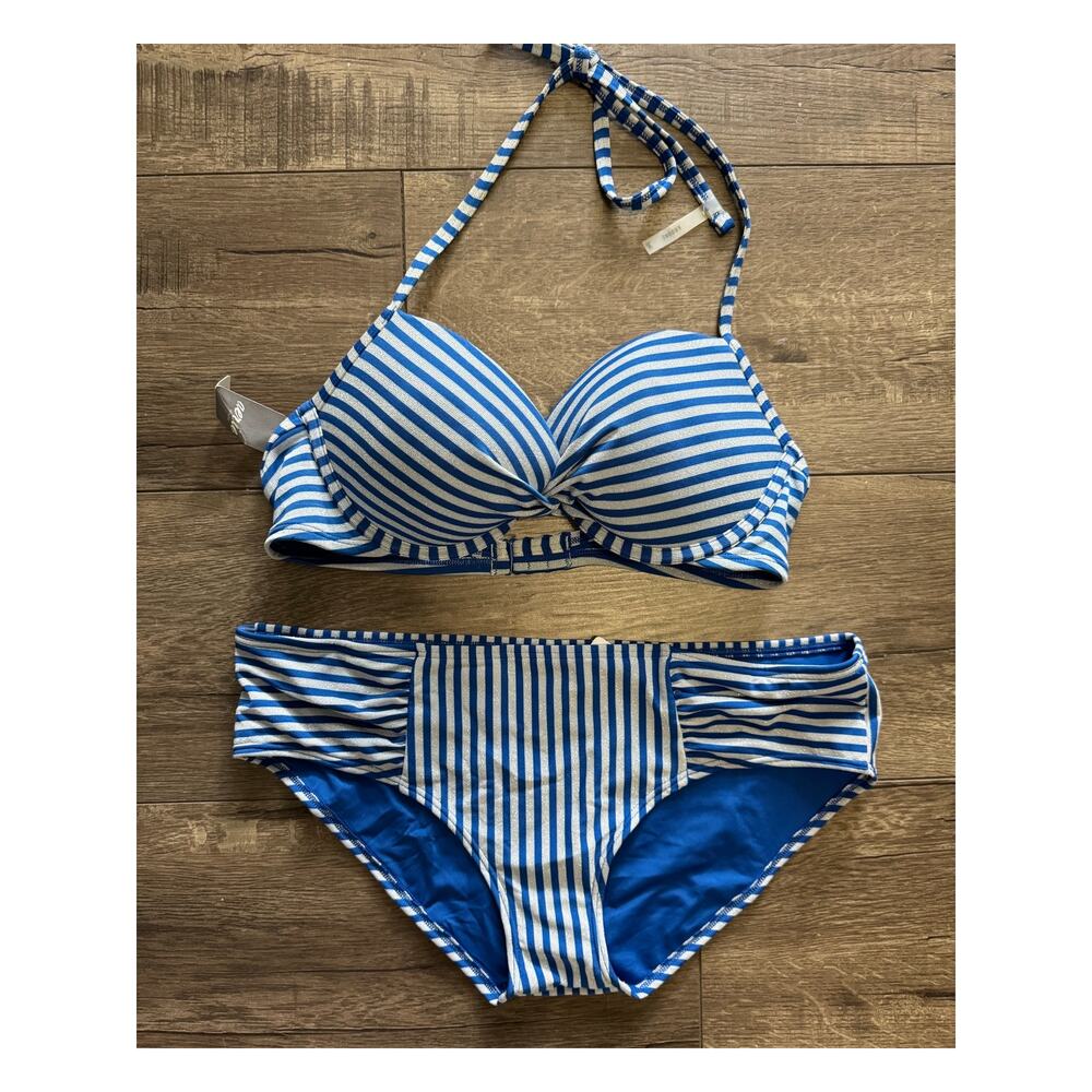 Aerie Blue and Silver Bikini Large Bottoms 34C Top NWT READ